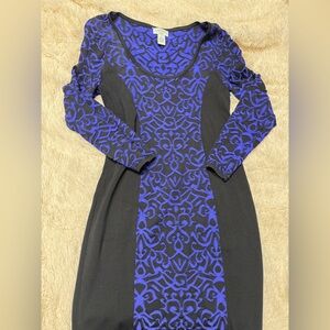 Carmen Marc Valvo Black and Blue Knit Dress - women’s large